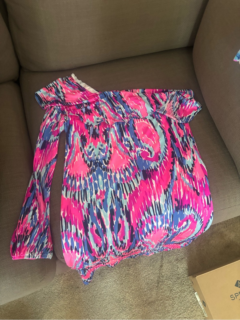 Lilly Pulitzer Off-Shoulder Printed Women’s Top in Pink & Blue